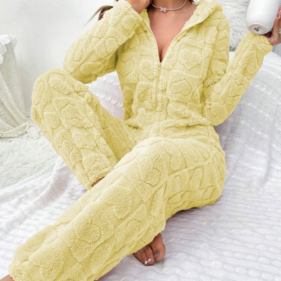 Plush Onesie Pajamas With Hood - Trendy Bodysuit for Home Wear