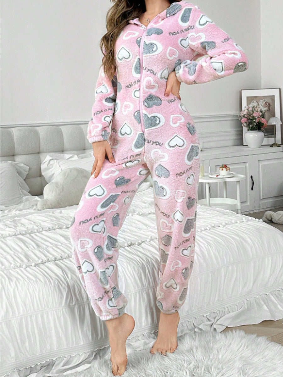 Plush Onesie Pajamas With Hood - Trendy Bodysuit for Home Wear
