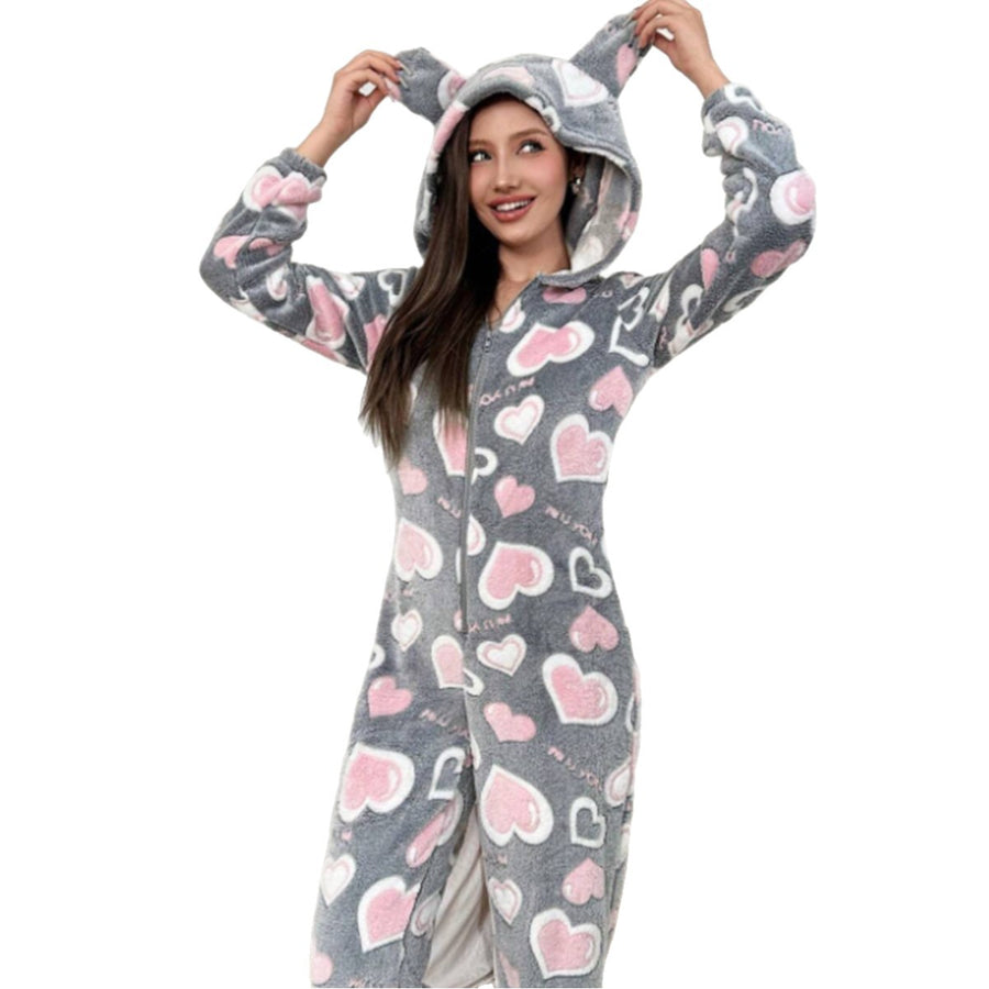Plush Onesie Pajamas With Hood - Trendy Bodysuit for Home Wear