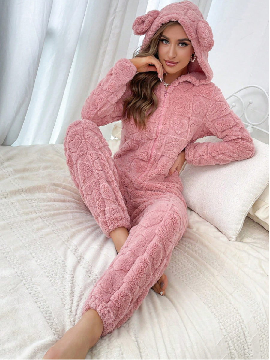 Plush Onesie Pajamas With Hood - Trendy Bodysuit for Home Wear