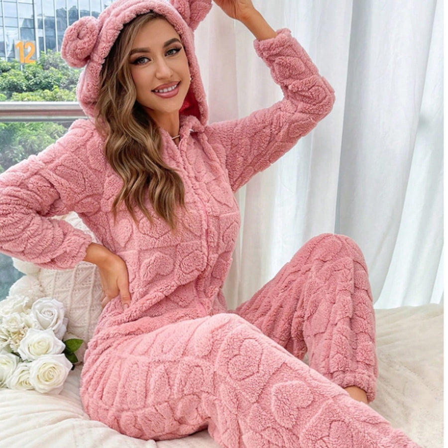 Plush Onesie Pajamas With Hood - Trendy Bodysuit for Home Wear