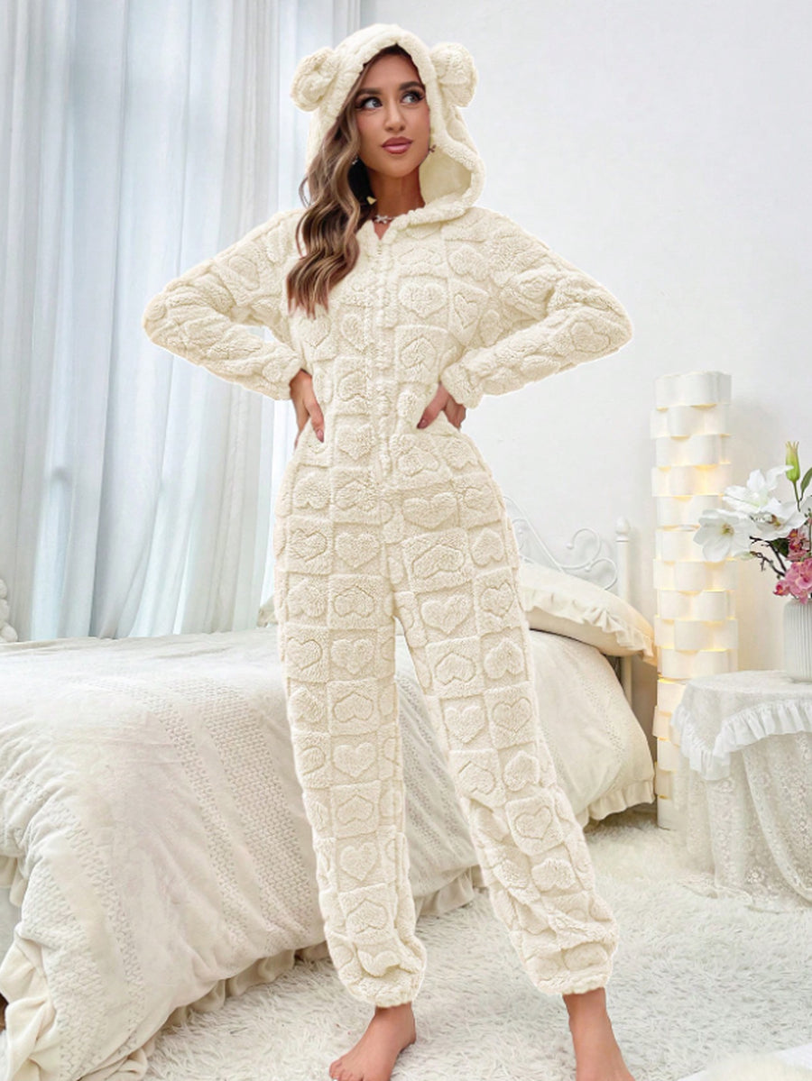Plush Onesie Pajamas With Hood - Trendy Bodysuit for Home Wear