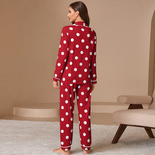Womens Casual Pajama Set with Long Sleeves and Pants