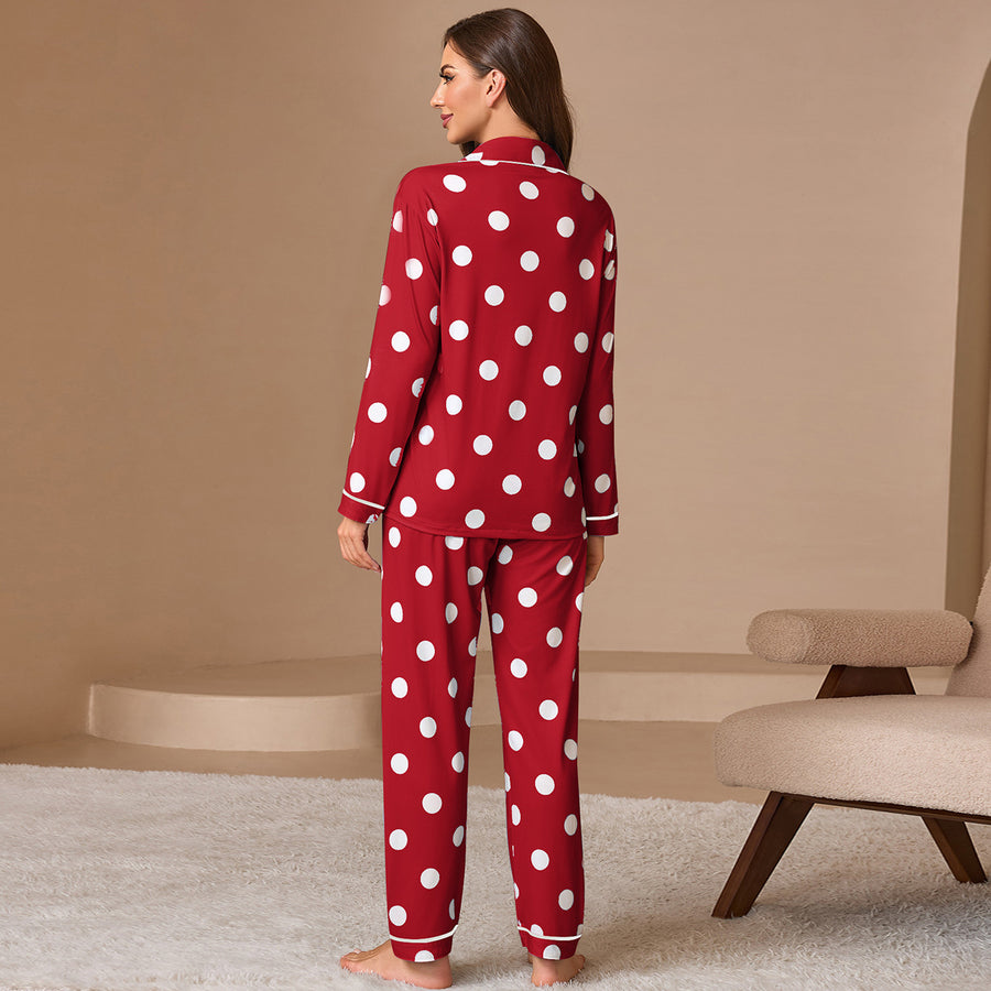Womens Casual Pajama Set with Long Sleeves and Pants