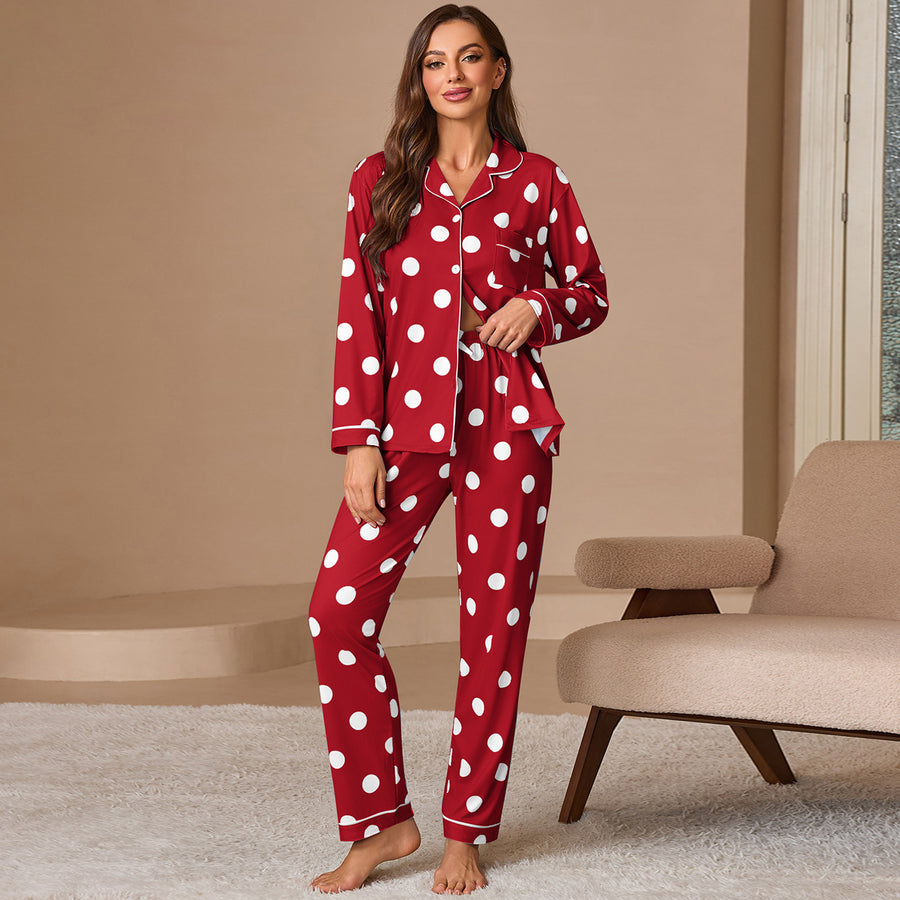 Womens Casual Pajama Set with Long Sleeves and Pants