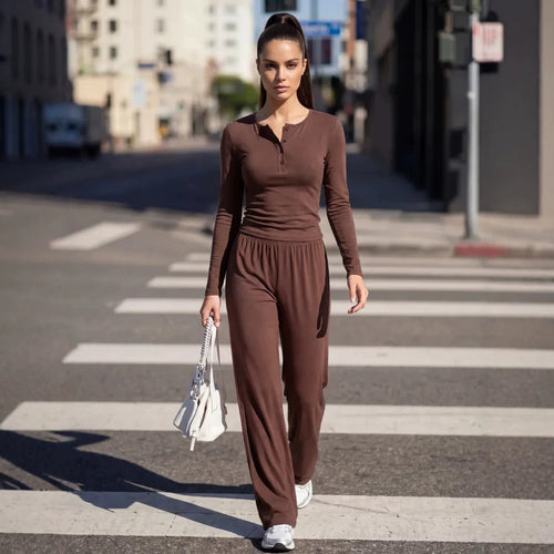 Womens T-shirt and Wide-leg Trousers Set for Stylish Comfort