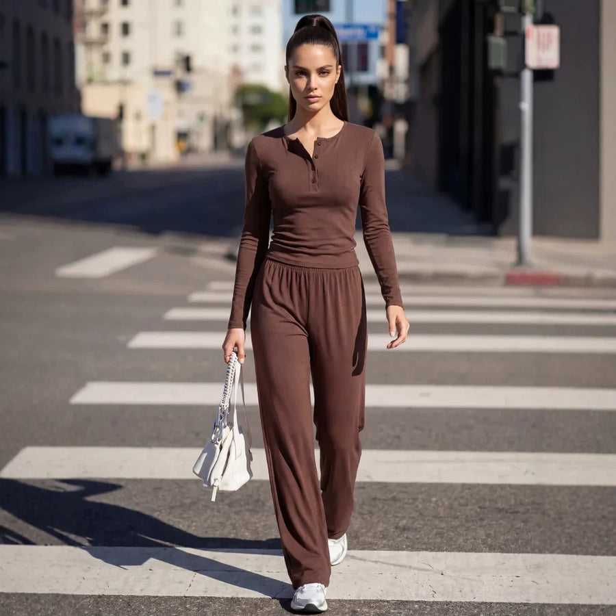Womens T-shirt and Wide-leg Trousers Set for Stylish Comfort
