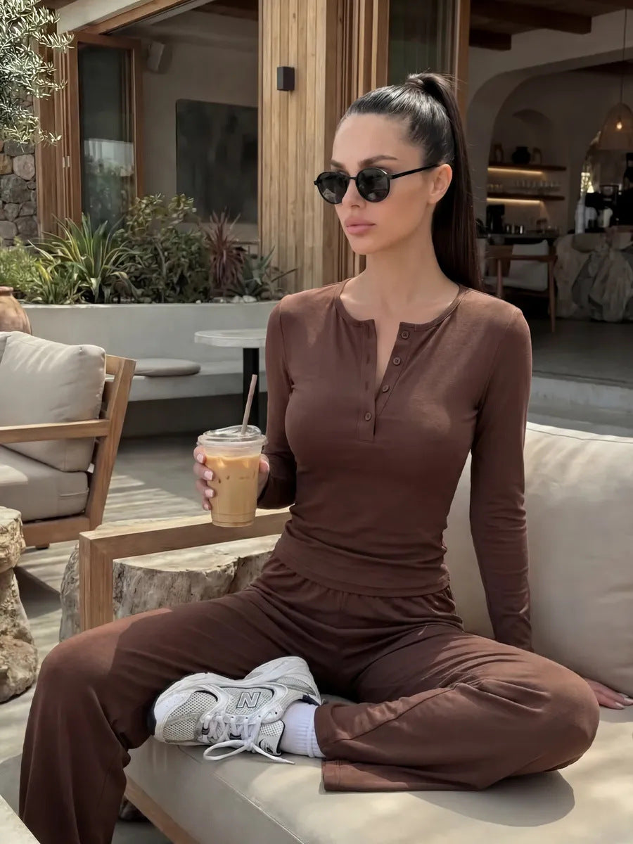 Womens T-shirt and Wide-leg Trousers Set for Stylish Comfort