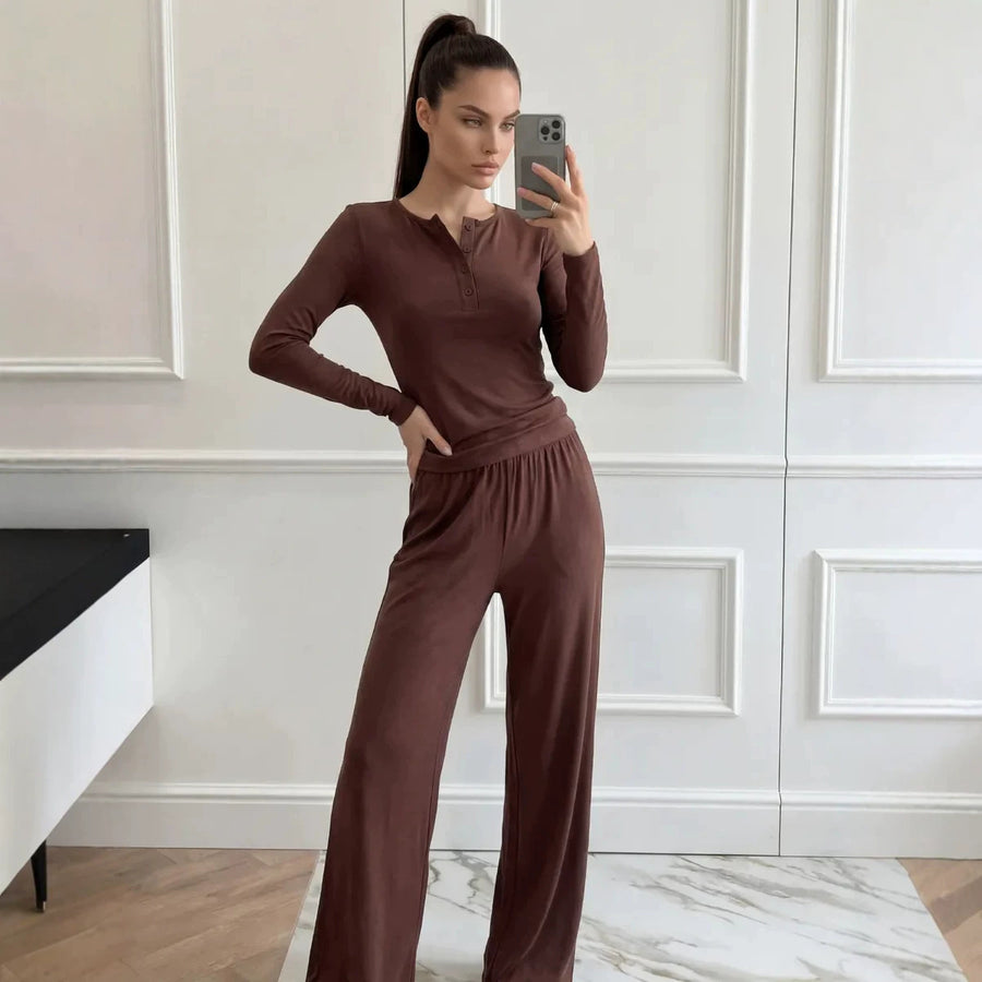 Womens T-shirt and Wide-leg Trousers Set for Stylish Comfort