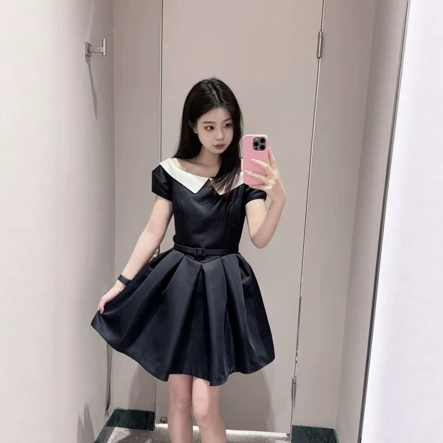 Notch Lapel Defined Waist Short Dress for Effortless Style