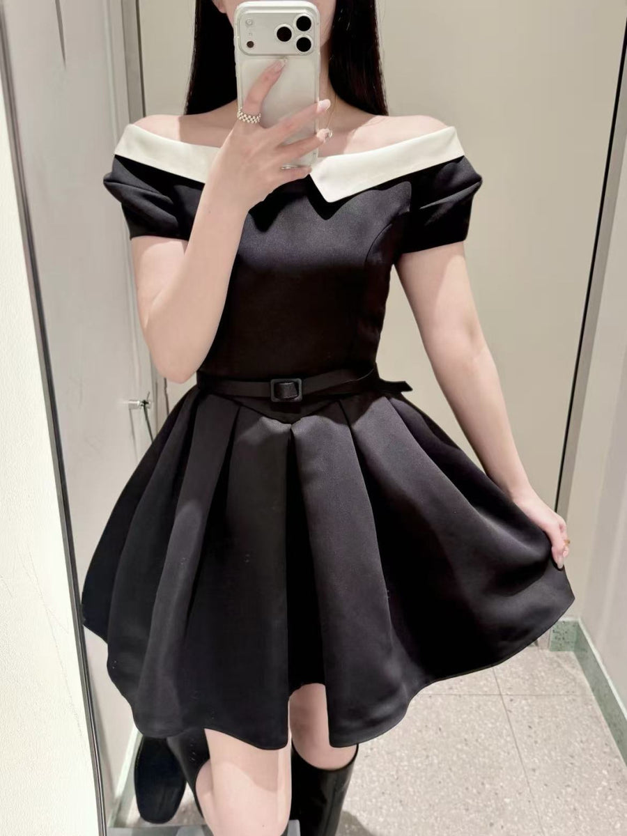 Notch Lapel Defined Waist Short Dress for Effortless Style