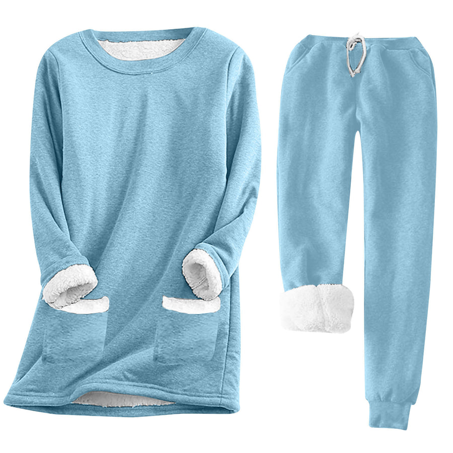 Womens Pullover Long-sleeve Casual Thickened Plush Hoodie Set