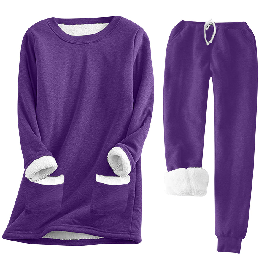 Womens Pullover Long-sleeve Casual Thickened Plush Hoodie Set
