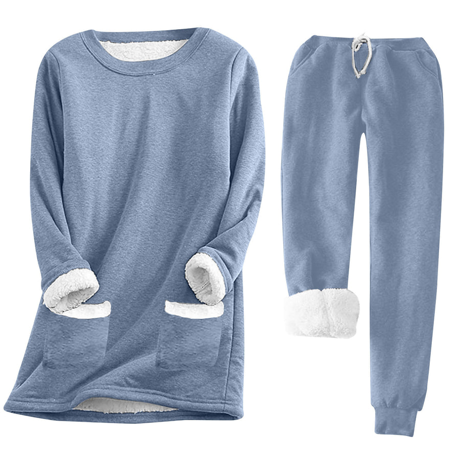 Womens Pullover Long-sleeve Casual Thickened Plush Hoodie Set