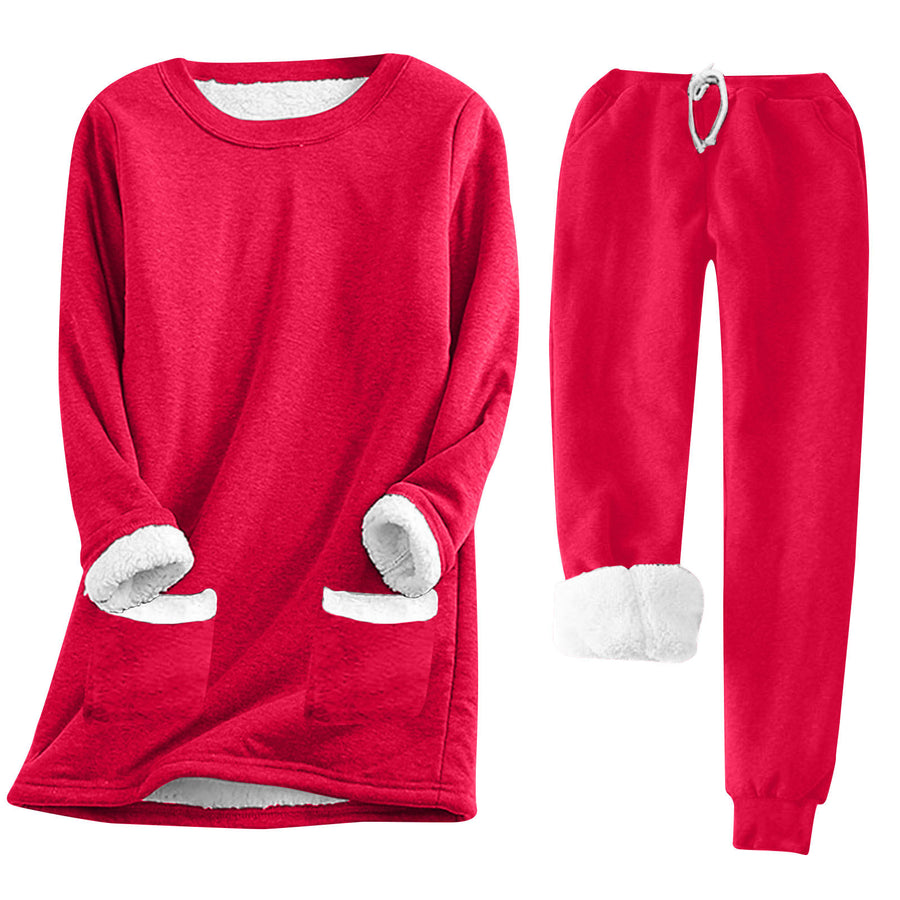 Womens Pullover Long-sleeve Casual Thickened Plush Hoodie Set