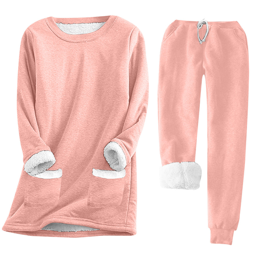 Womens Pullover Long-sleeve Casual Thickened Plush Hoodie Set