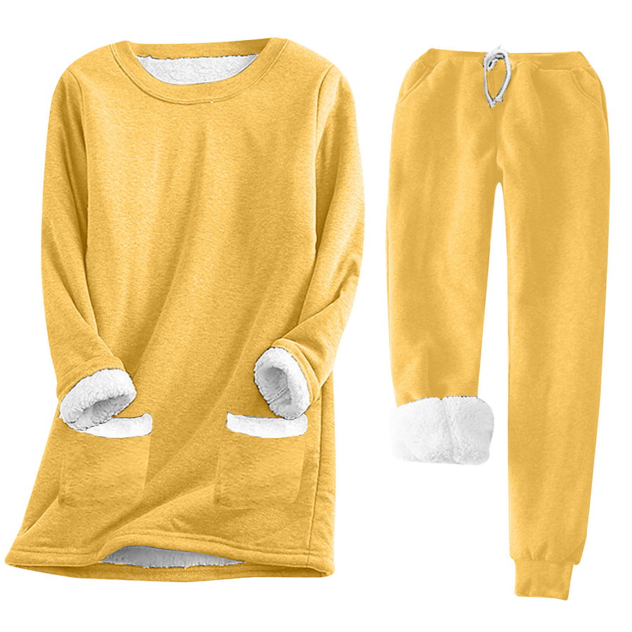 Womens Pullover Long-sleeve Casual Thickened Plush Hoodie Set