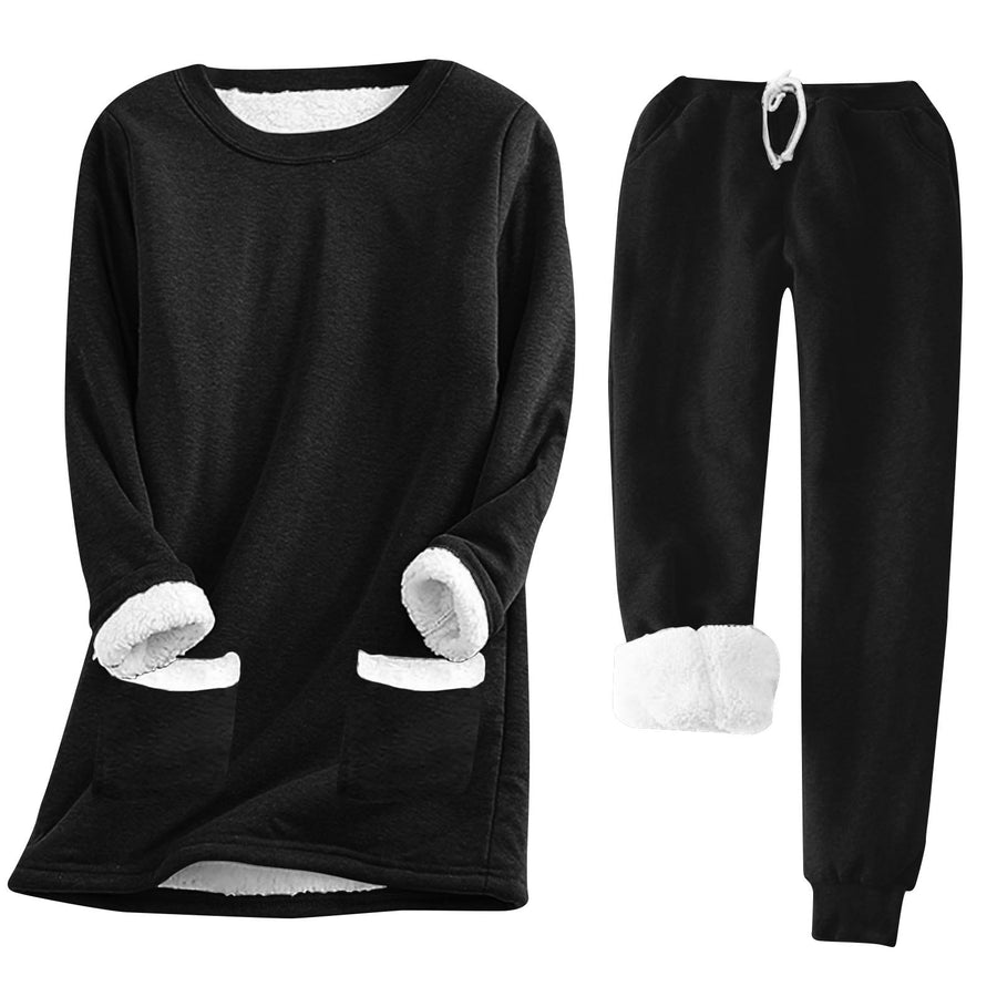 Womens Pullover Long-sleeve Casual Thickened Plush Hoodie Set