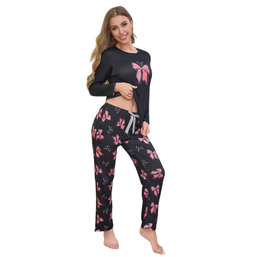 Womens Casual Fashionable Long-sleeve Pajamas With Long Pants