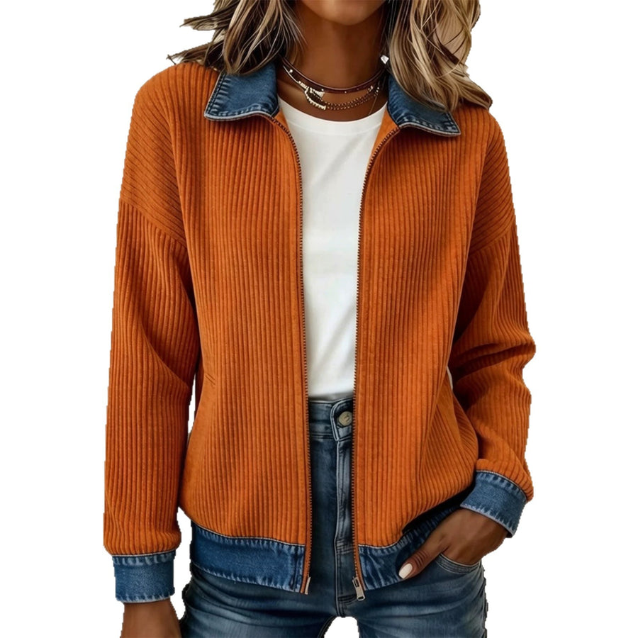 Knitted Patchwork Denim Shirt Womens Cardigan Coat