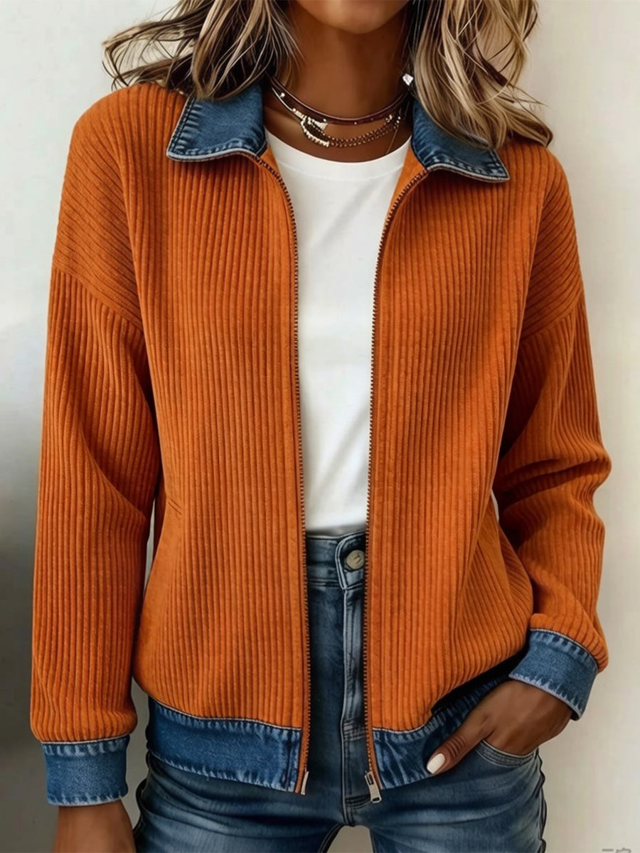Knitted Patchwork Denim Shirt Womens Cardigan Coat