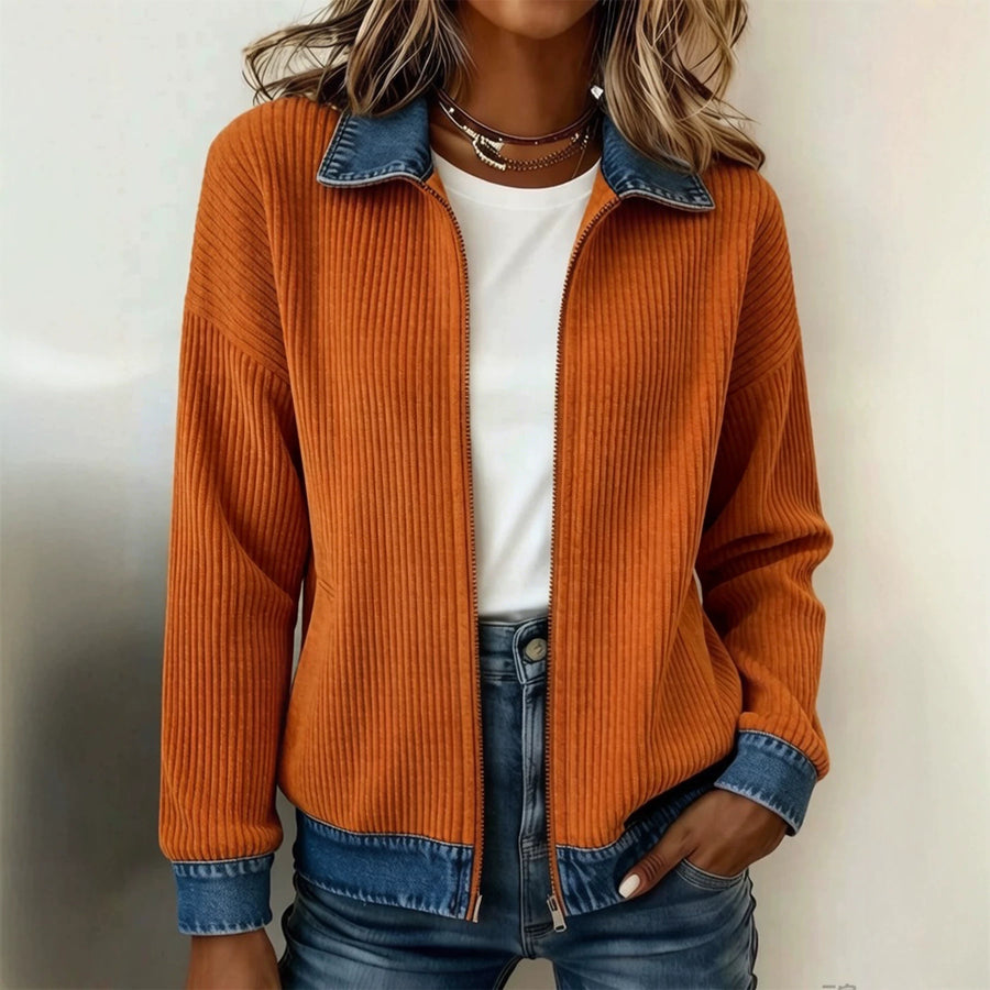 Knitted Patchwork Denim Shirt Womens Cardigan Coat