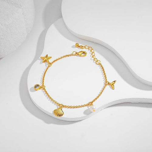 Starry Shell Fish-Tail Copper-Plated 14K Gold Bracelet