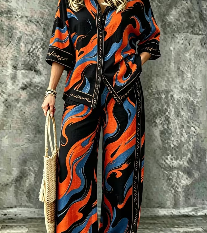Spring Summer Women's Shirt Set with Digital Print T-Shirt