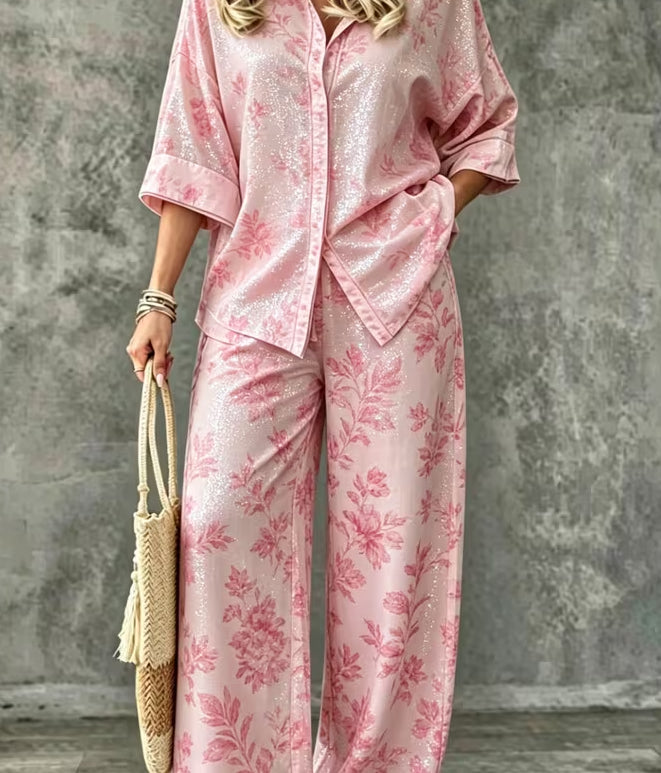 Spring Summer Women's Shirt Set with Digital Print T-Shirt