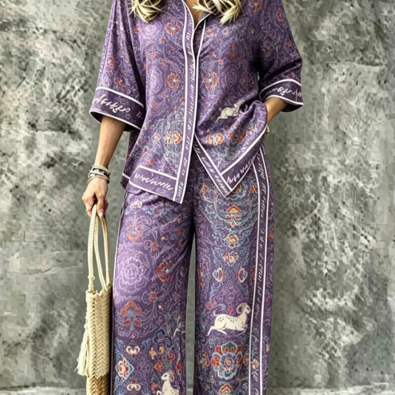 Spring Summer Women's Shirt Set with Digital Print T-Shirt