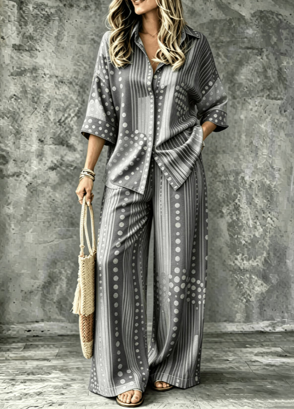 Spring Summer Women's Shirt Set with Digital Print T-Shirt