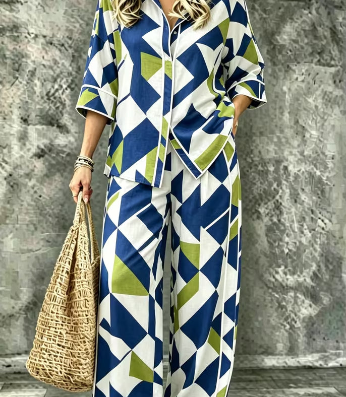 Spring Summer Women's Shirt Set with Digital Print T-Shirt