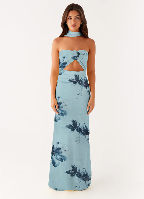 Hollow-out Floral Lace-up Backless Slim-fit Printed Dress