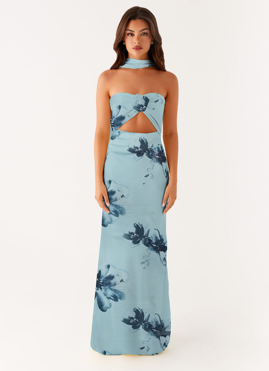 Hollow-out Floral Lace-up Backless Slim-fit Printed Dress