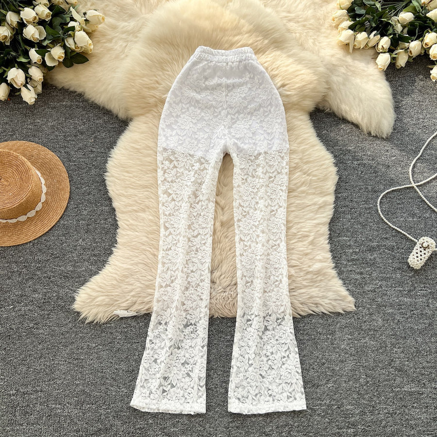 Pure and Alluring Versatile Thin Sheer Lace Pants