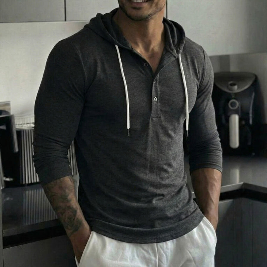 Outdoor Leisure Fitness Button-up Long-sleeved Hooded Shirt