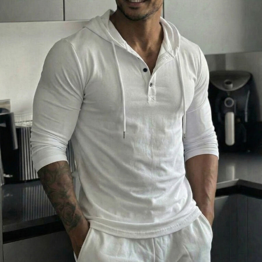 Outdoor Leisure Fitness Button-up Long-sleeved Hooded Shirt