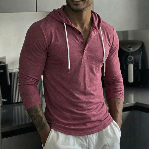 Outdoor Leisure Fitness Button-up Long-sleeved Hooded Shirt