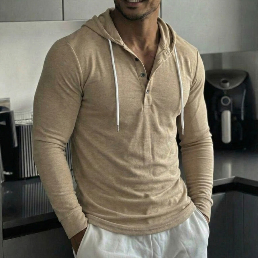 Outdoor Leisure Fitness Button-up Long-sleeved Hooded Shirt
