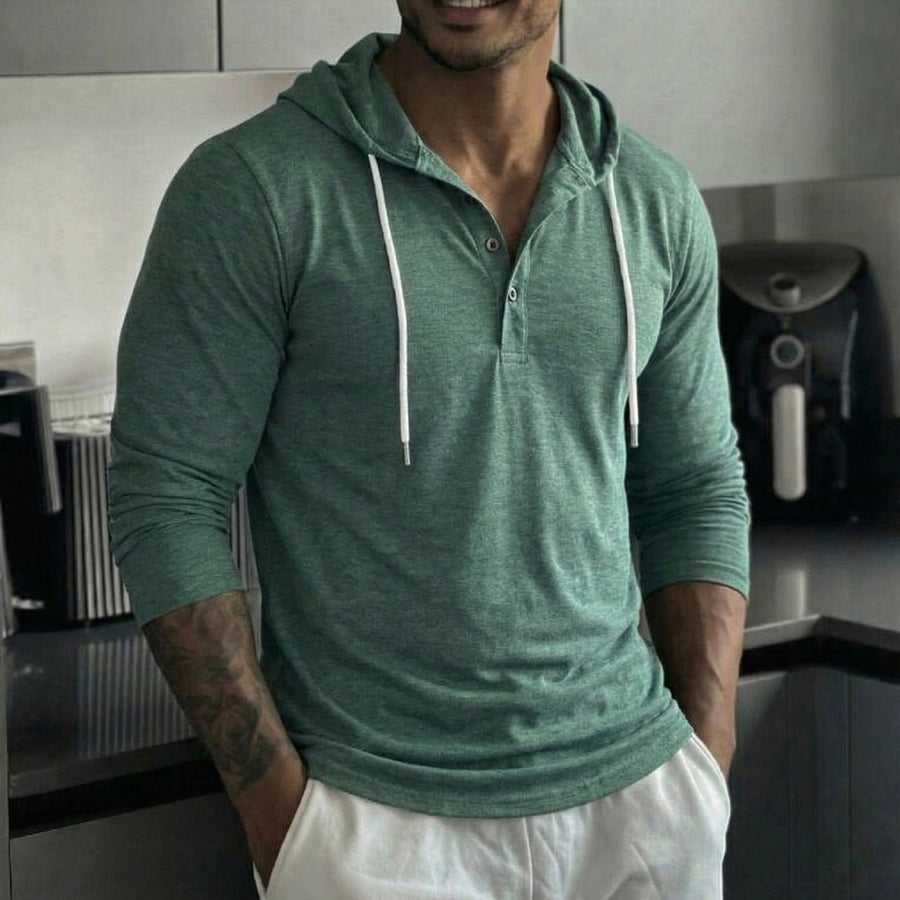Outdoor Leisure Fitness Button-up Long-sleeved Hooded Shirt