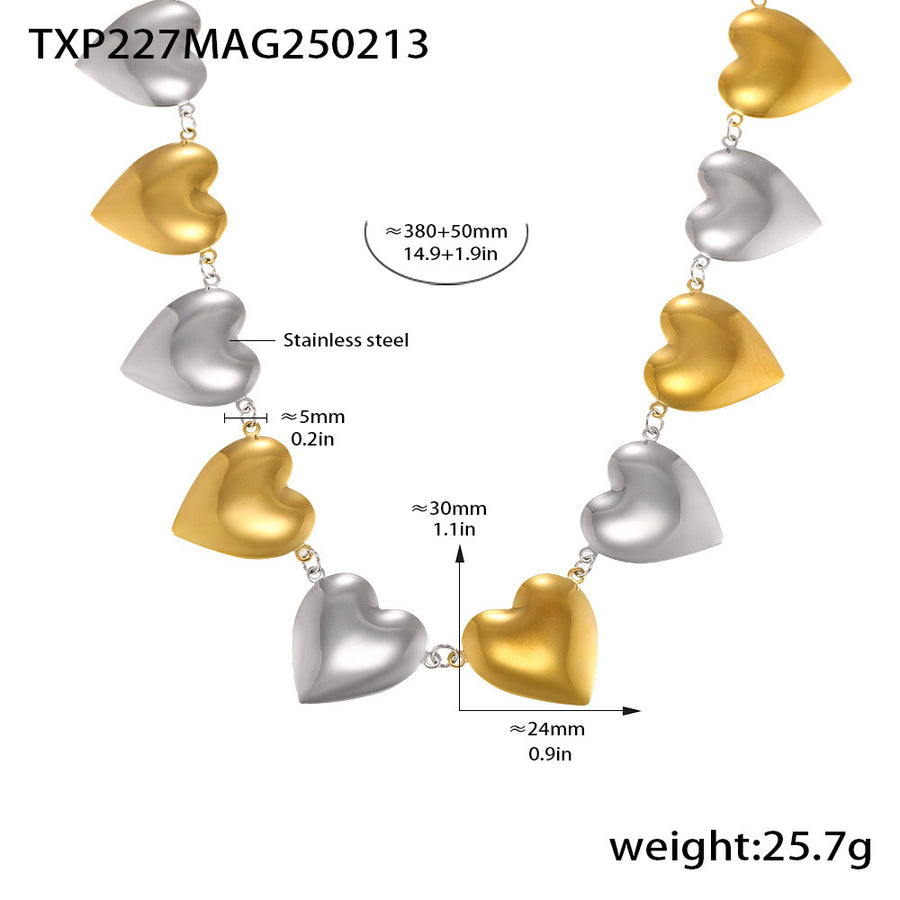 Loving-heart Patchwork Chain Necklace and Bracelet Set