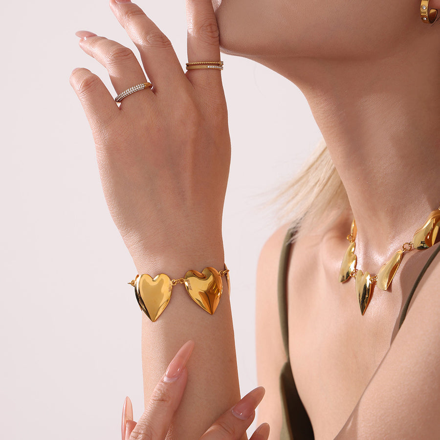 Loving-heart Patchwork Chain Necklace and Bracelet Set