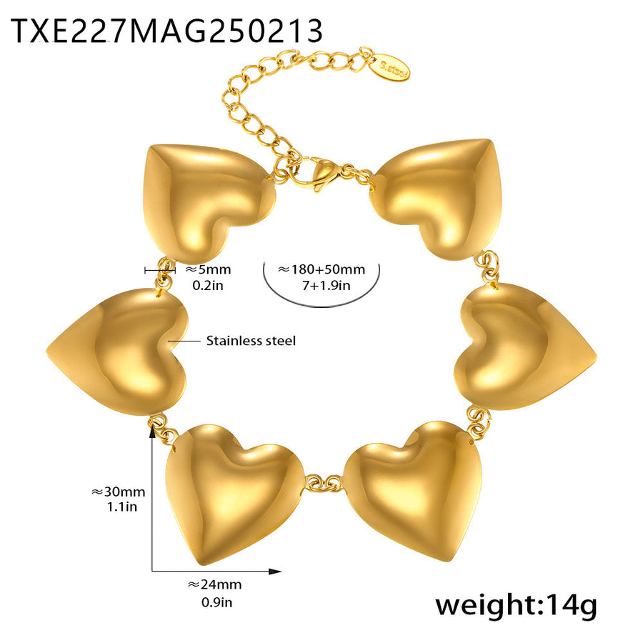 Loving-heart Patchwork Chain Necklace and Bracelet Set