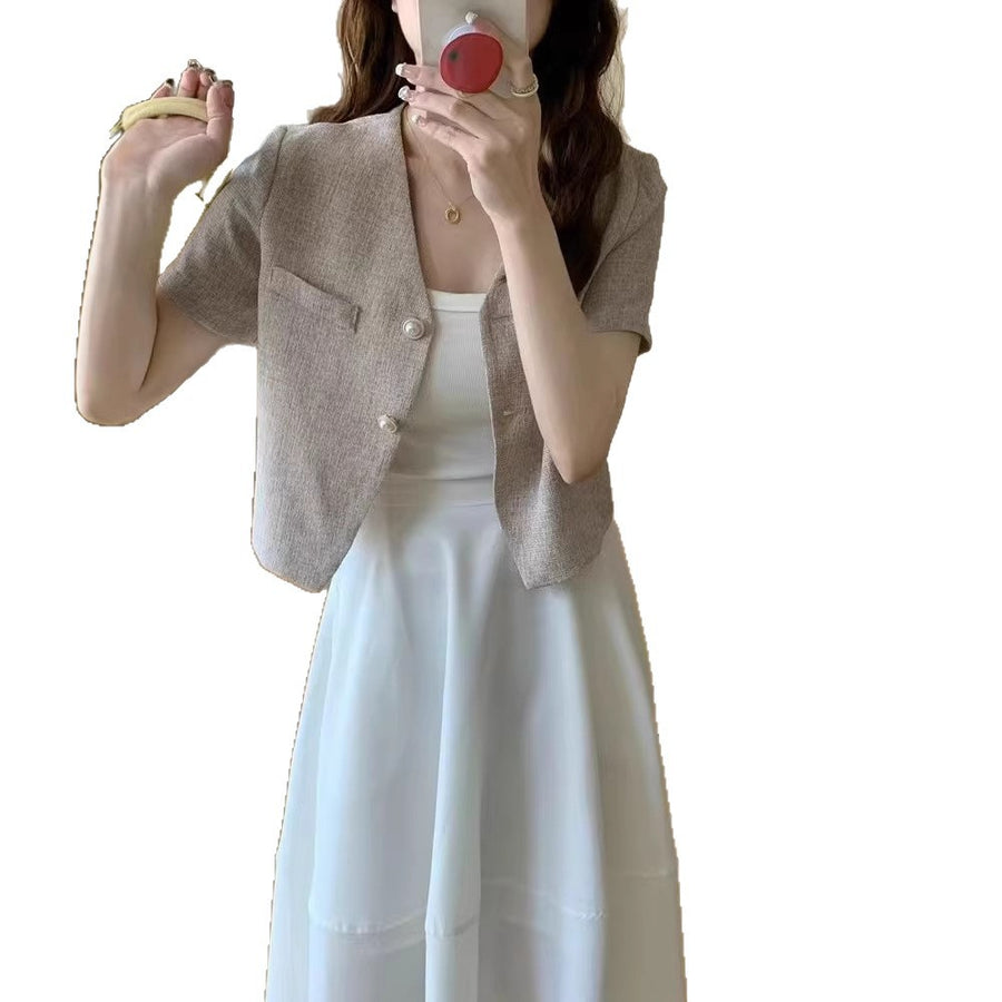 Chic Cropped French-style Blouse for Fashionable Socialites