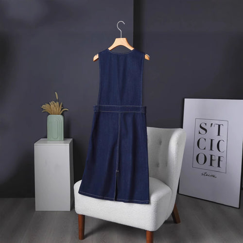 All-match Denim V-neck Vest Dress - Japanese & Korean Style