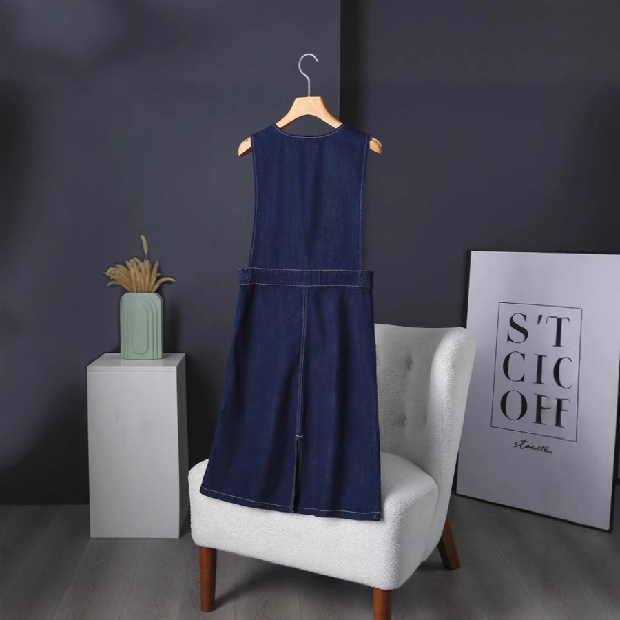 All-match Denim V-neck Vest Dress - Japanese & Korean Style