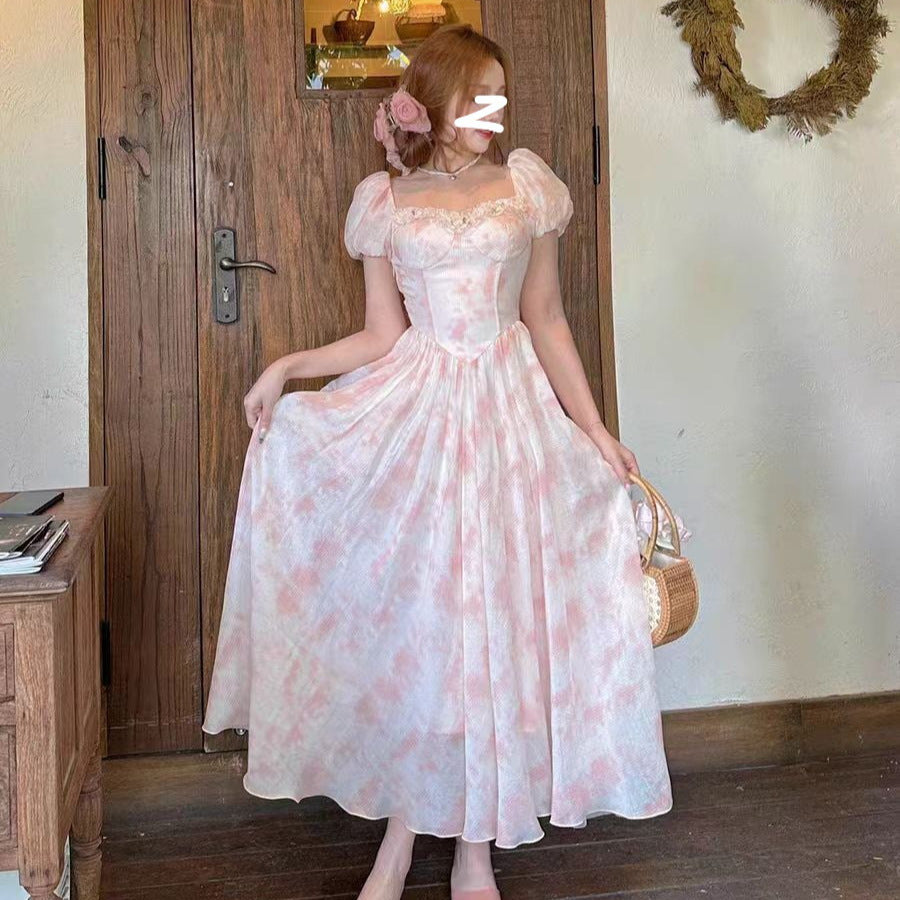 Girly Waist-Cinching Ombre Square-Neck Dress