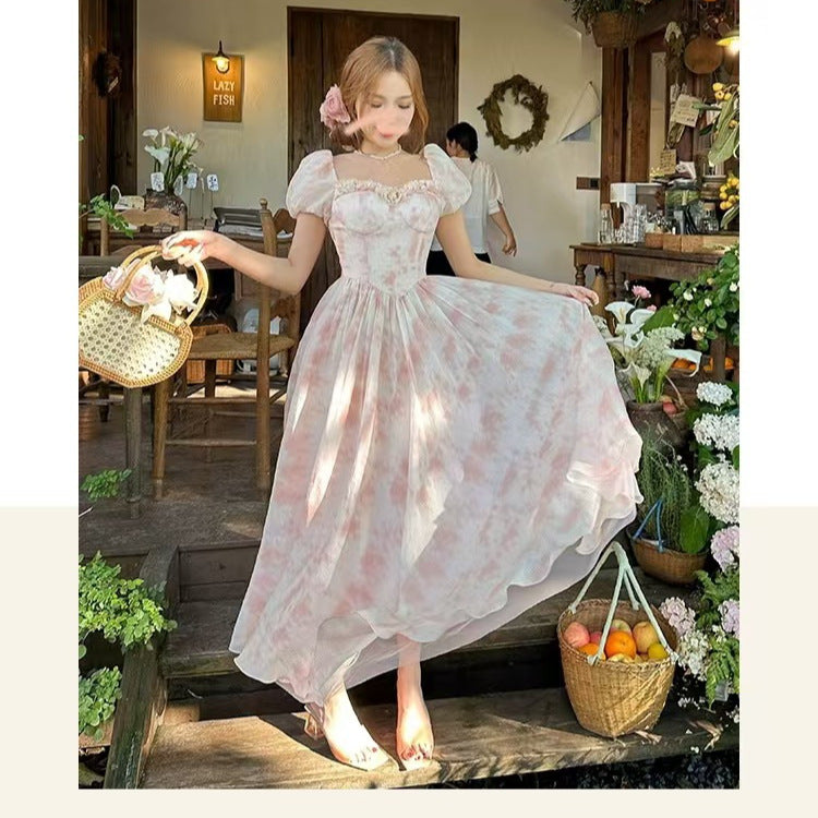 Girly Waist-Cinching Ombre Square-Neck Dress