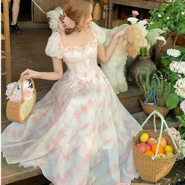 Girly Waist-Cinching Ombre Square-Neck Dress