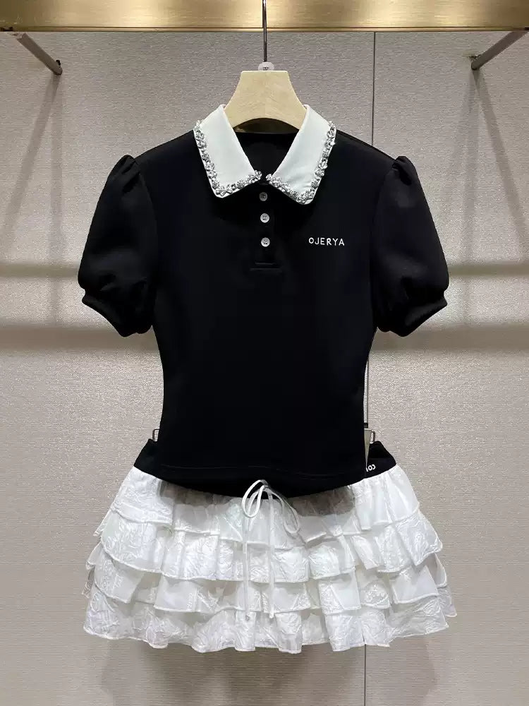 Short-sleeve T-shirt and Fluffy Tiered Skirt Lounge Set